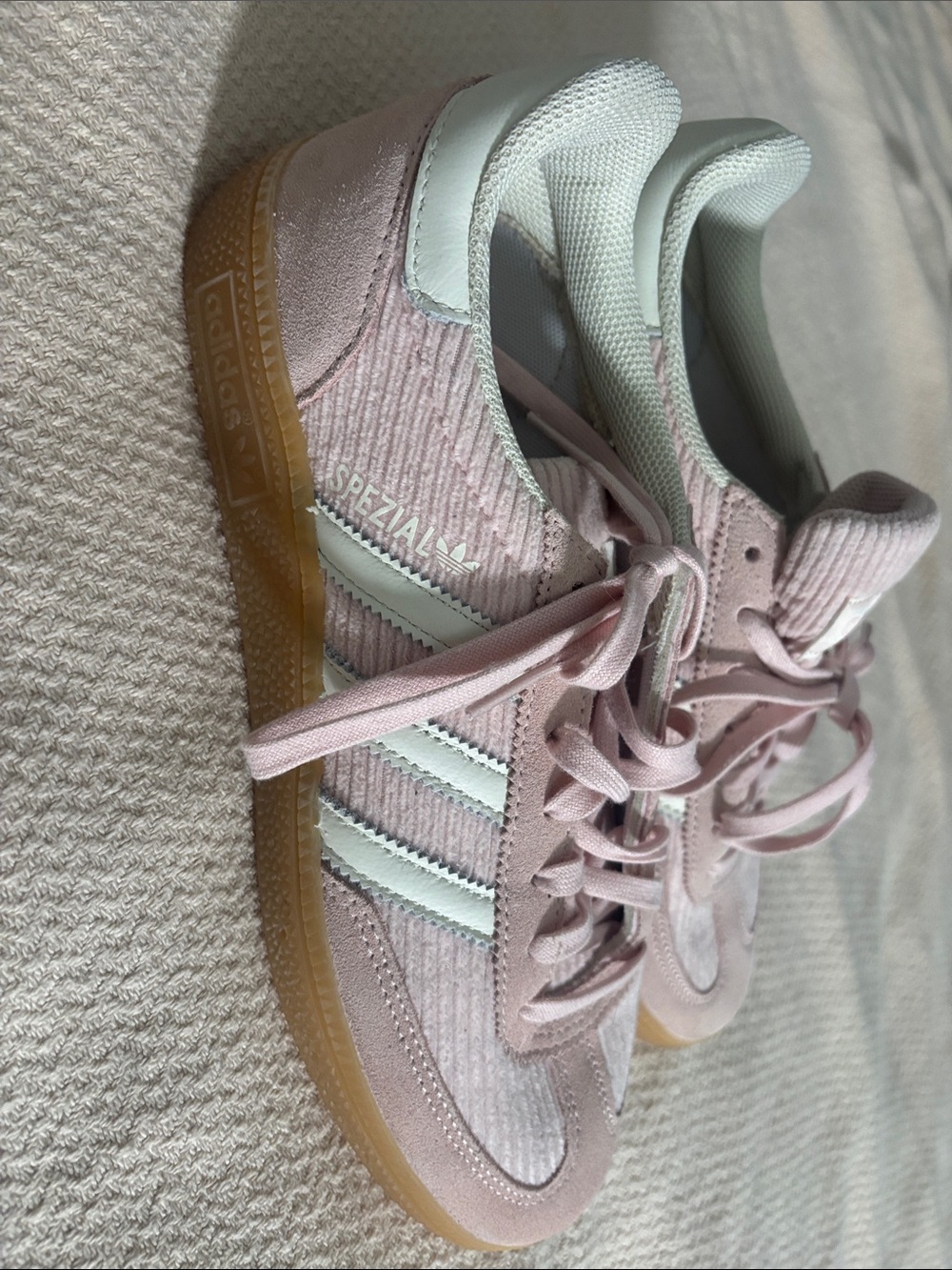 adidas Womens Spezial Corduroy Sneakers in Light Pink and White with Gum Sole